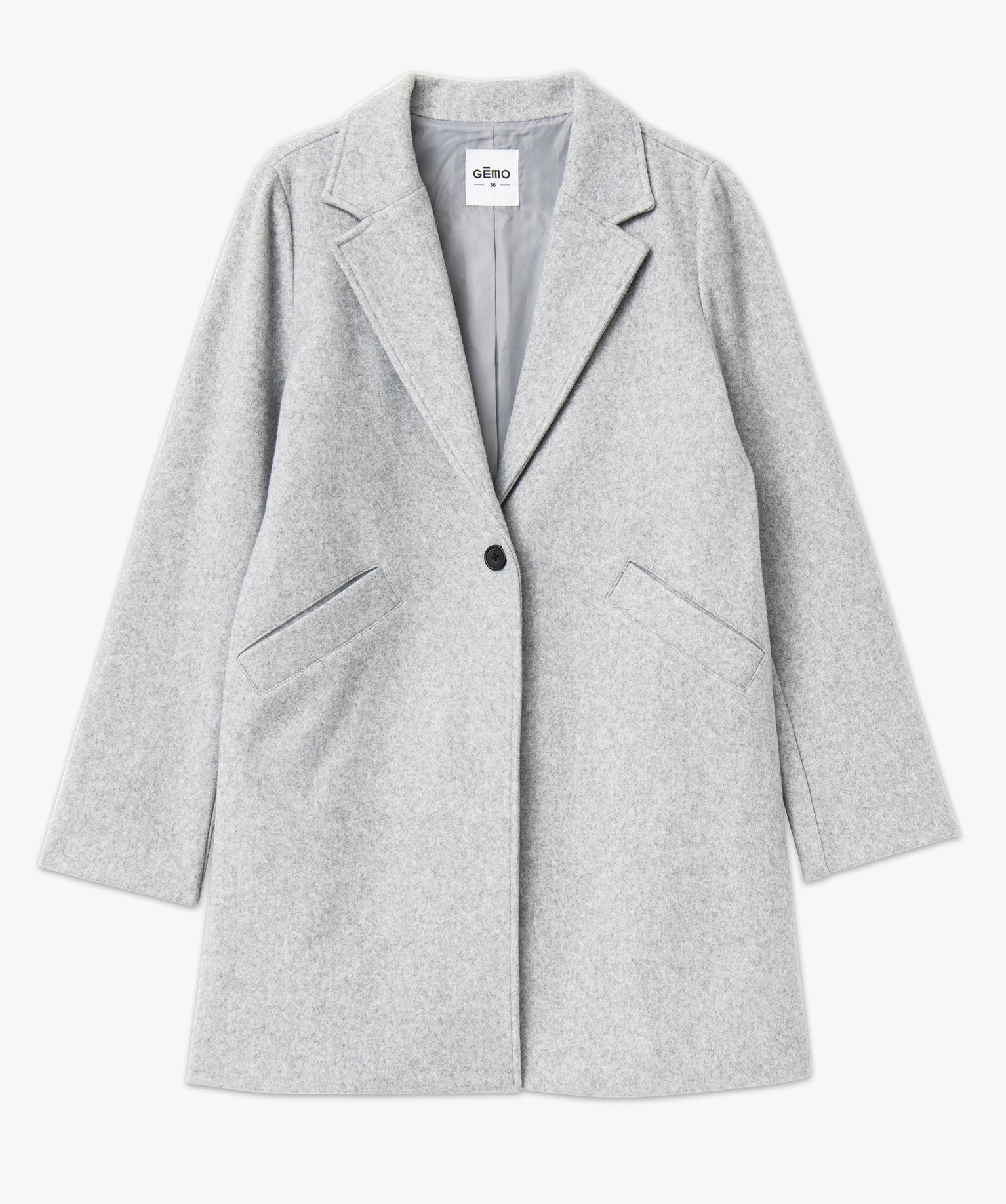 Manteau long à col tailleur femme gris | GEMO