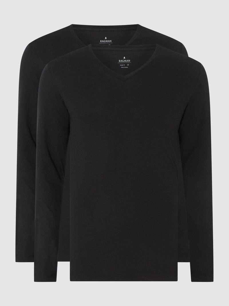 Body Fit Longsleeve aus Pima-Baumwolle im 2er-Pack in schwarz