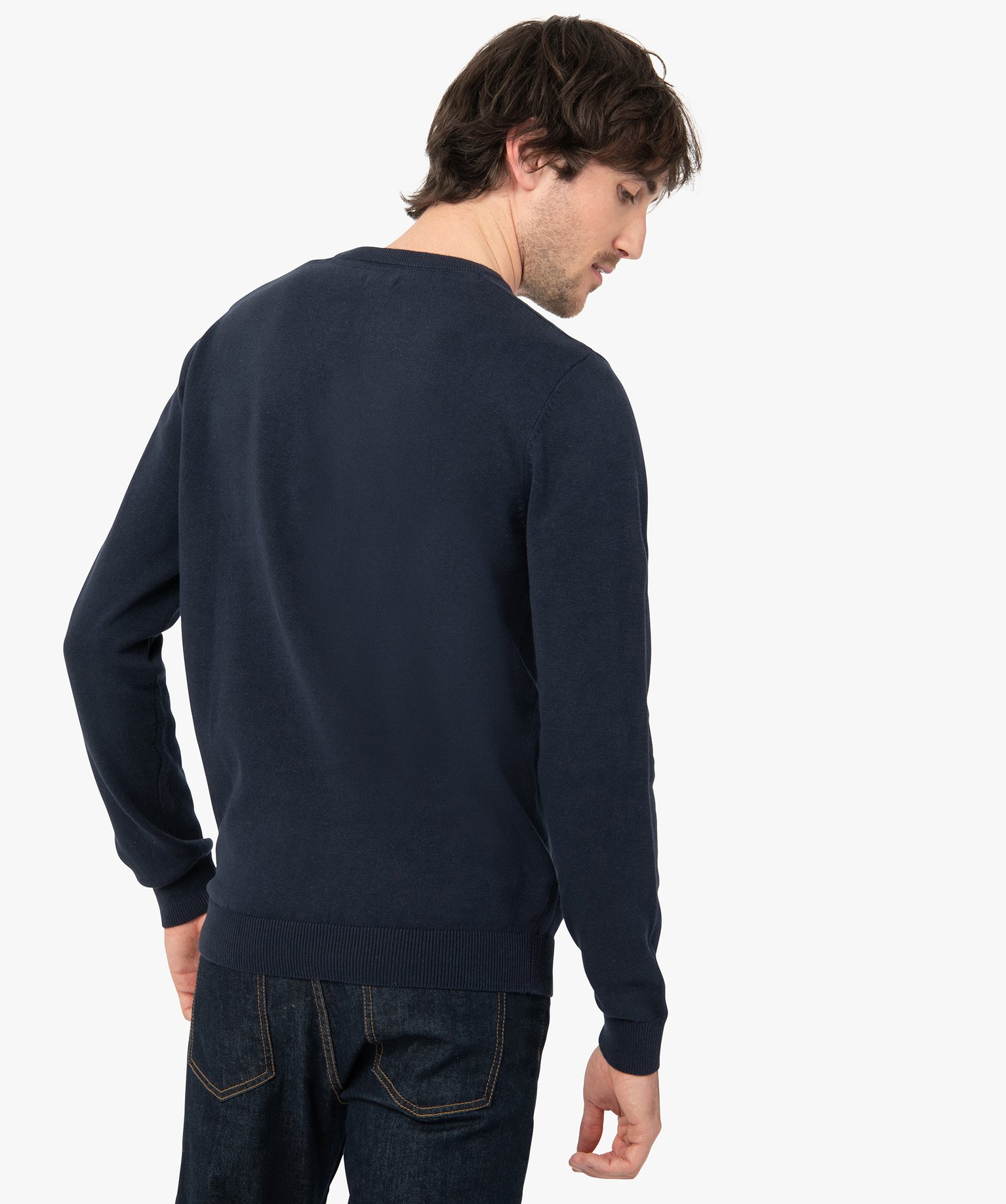 Pull homme à col rond en coton bleu | GEMO