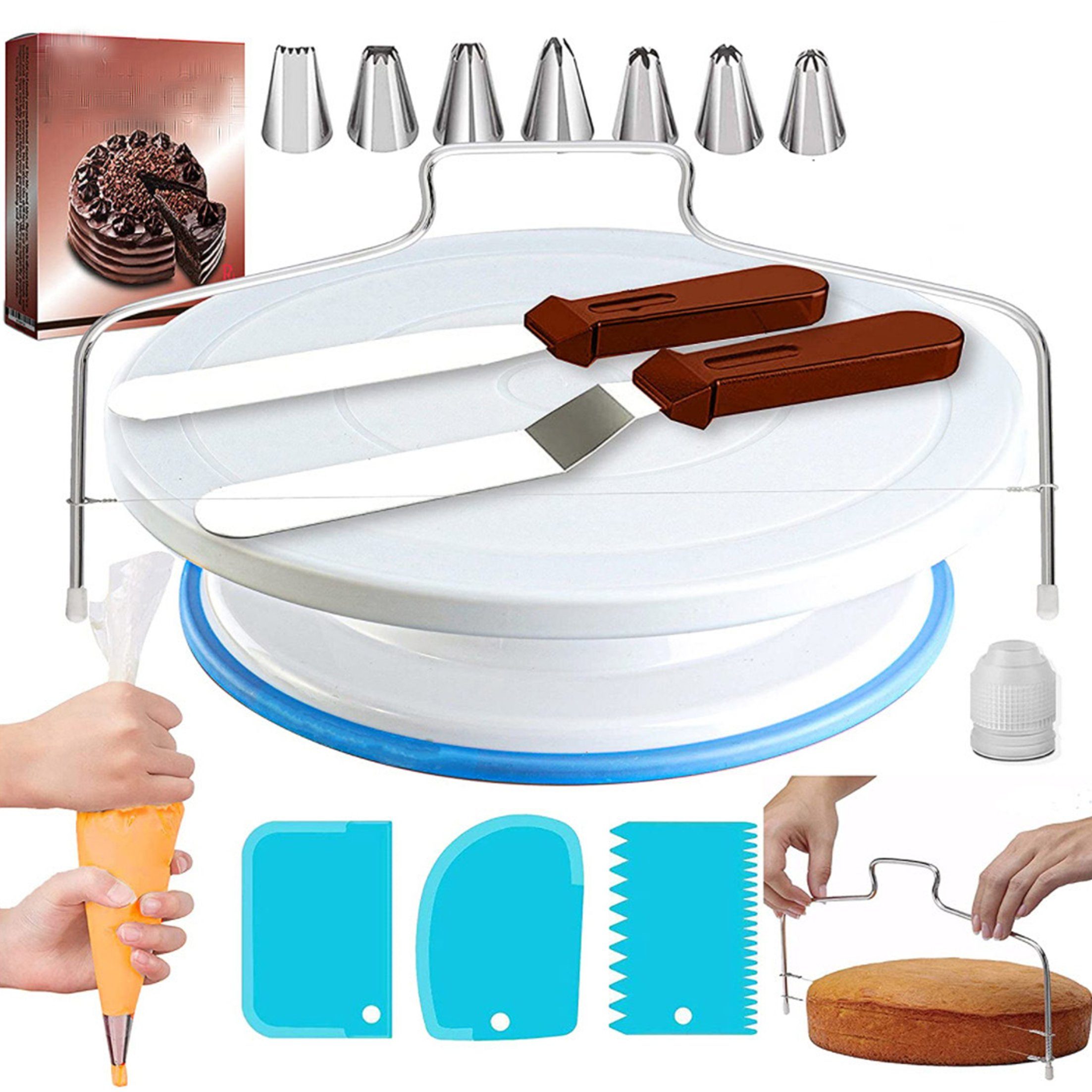 KÜLER Tortenwerkzeug Kuchendrehscheibe DIY-Kuchenset Spachtel und Gebäckwerkzeug 35 Stück, (35-tlg), Tortenplatte Drehbar,Cake Decorating Turntable mit Zuckerguss
