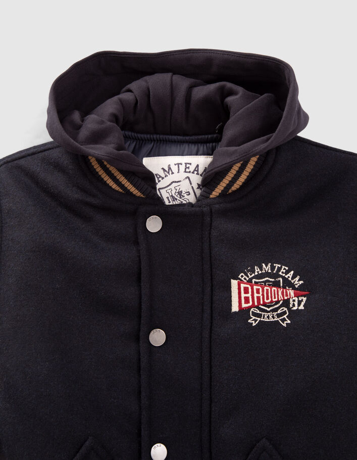 Teddy marine bi matière broderies et capuche garçon
