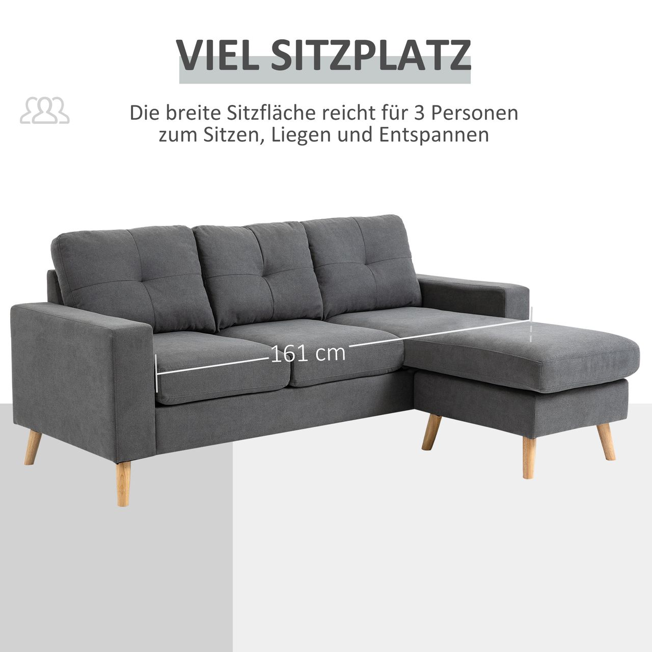 HOMCOM Ecksofa Eckcouch in L-Form, Eckgarnitur in Leinenoptik Couchgarnitur