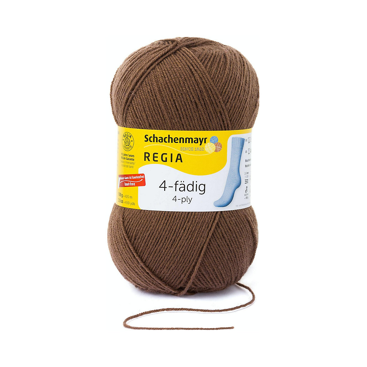 Handstrickgarne 4-fädig Uni, 100g Dunkelbraun