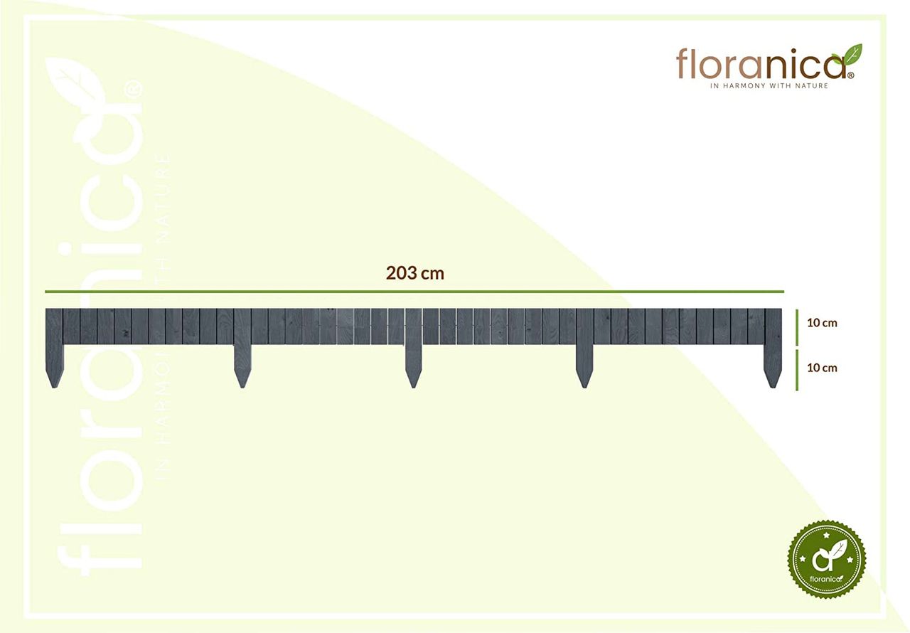 Pemicont Floranica Rollborder II Flexibler Holzzaun 203cm Höhe: 10cm Anthrazit Imprägniert Kiefernholz Beeteinfassung Rasenkante Palisade Umzäunung für Obstgärten Beete Wege