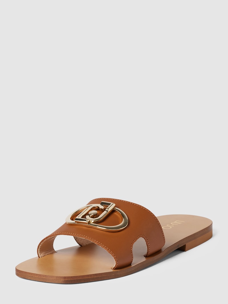 Pantoletten mit Label-Detail Modell 'SABA' in cognac