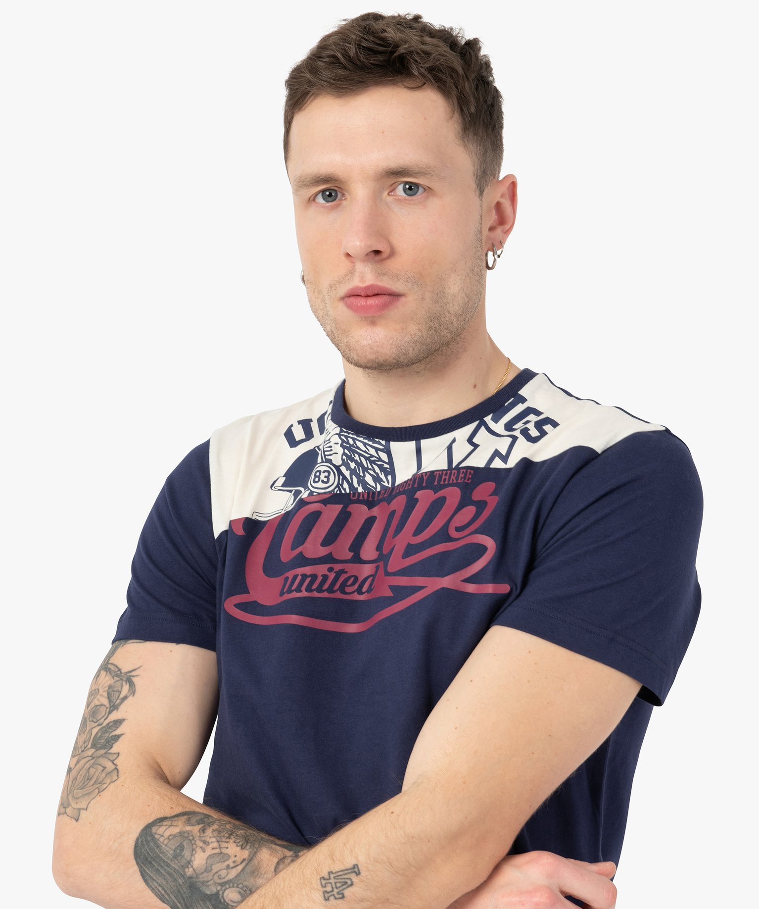 Tee-shirt homme bicolore avec motif sous le col – Camps U... bleu | GEMO