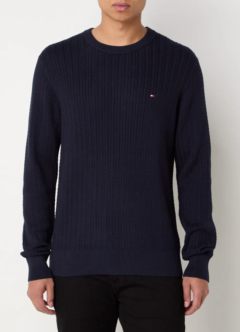 Tommy Hilfiger debel pleteni pulover s teksturom i logotipom