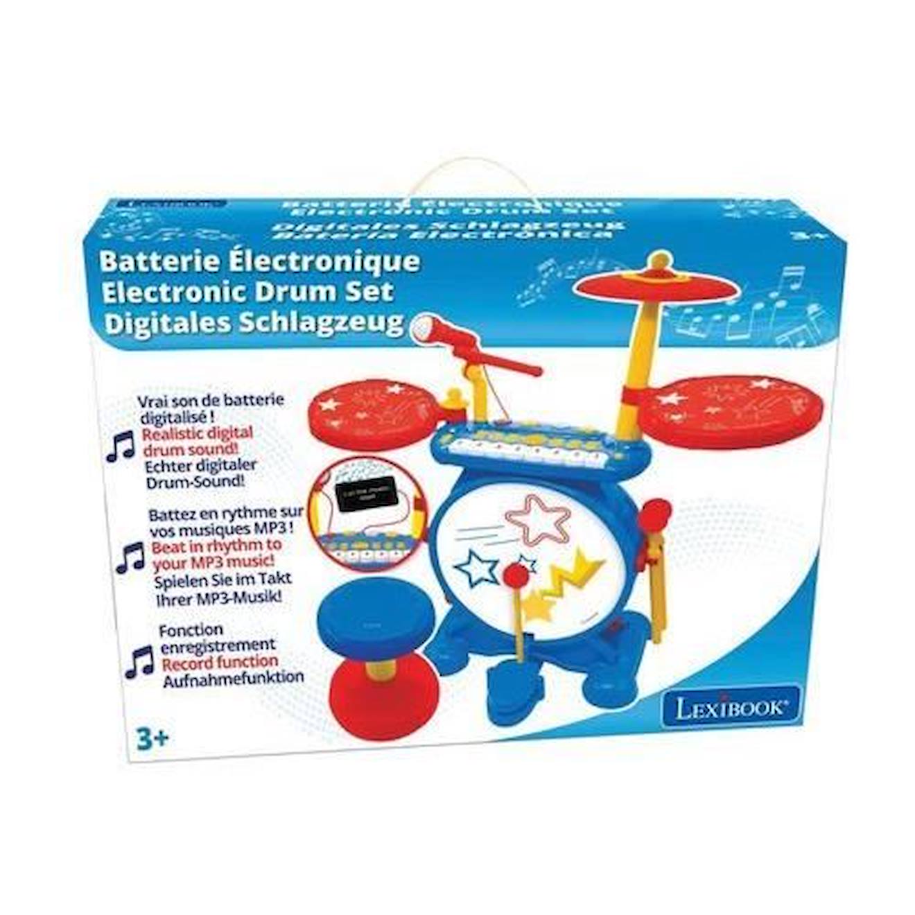 Batterie Lumineuse Complète avec clavier, cymbales et tabouret bleu