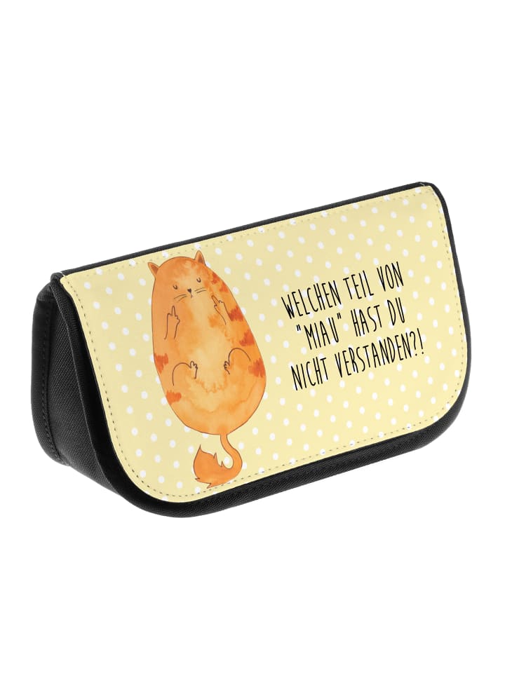 Mr. & Mrs. Panda Kosmetiktasche Katze Mittelfinger mit Spruch in Gelb Pastell günstig kaufen onesize