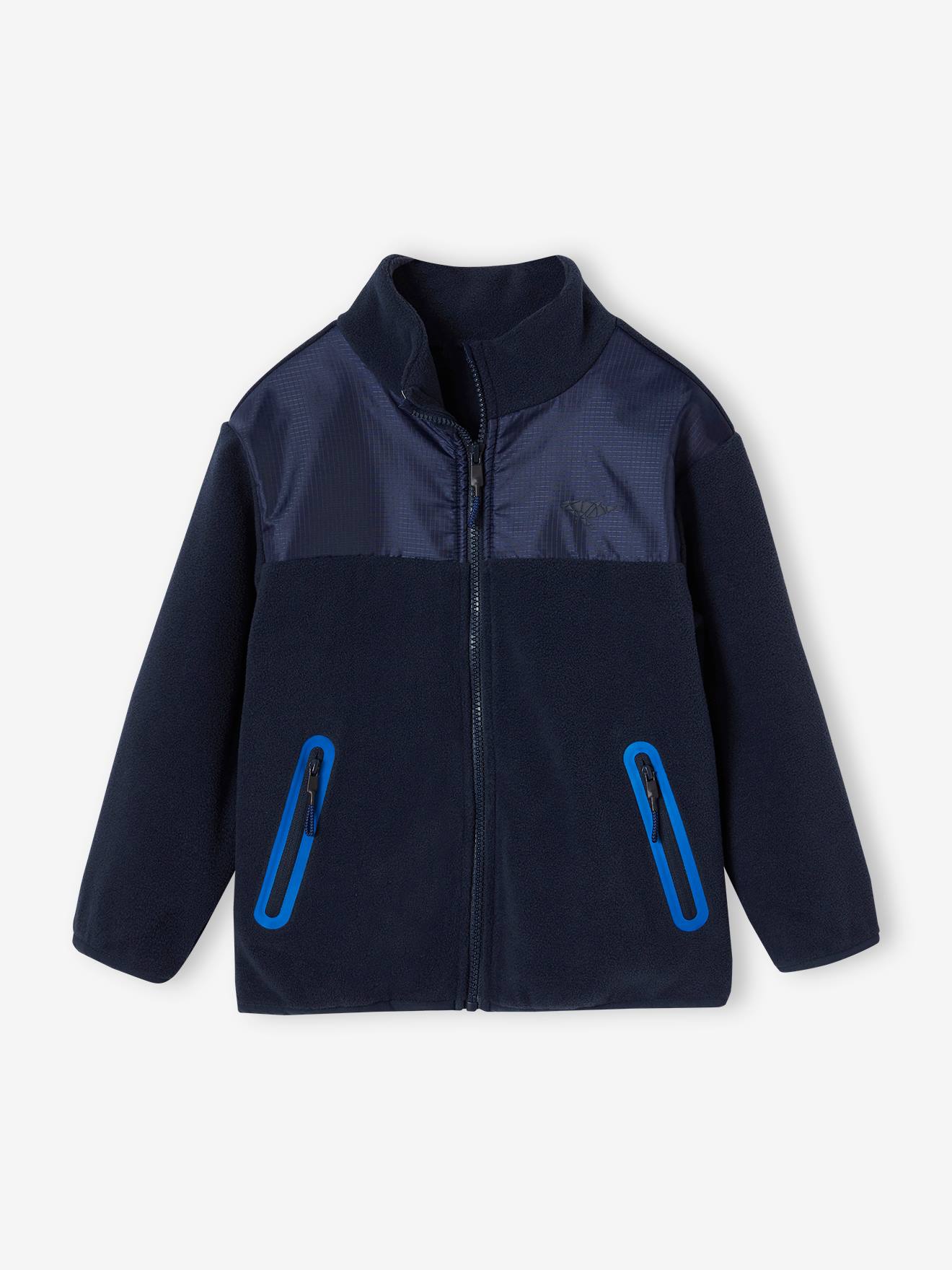 Sweat zippé en maille polaire garçon badge baleine en relief marine