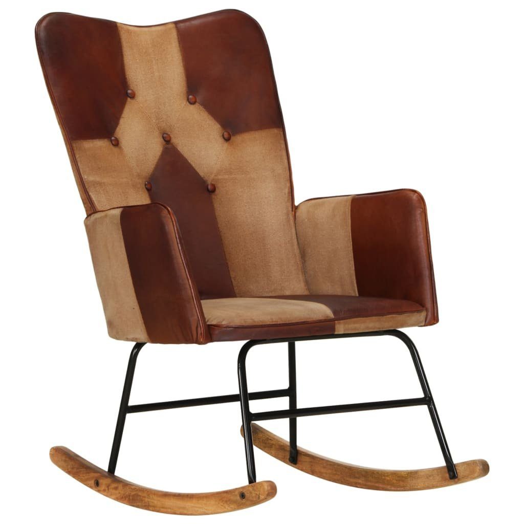 vidaXL Schaukelstuhl Schaukelstuhl Braun Echtleder und Canvas (1 St)