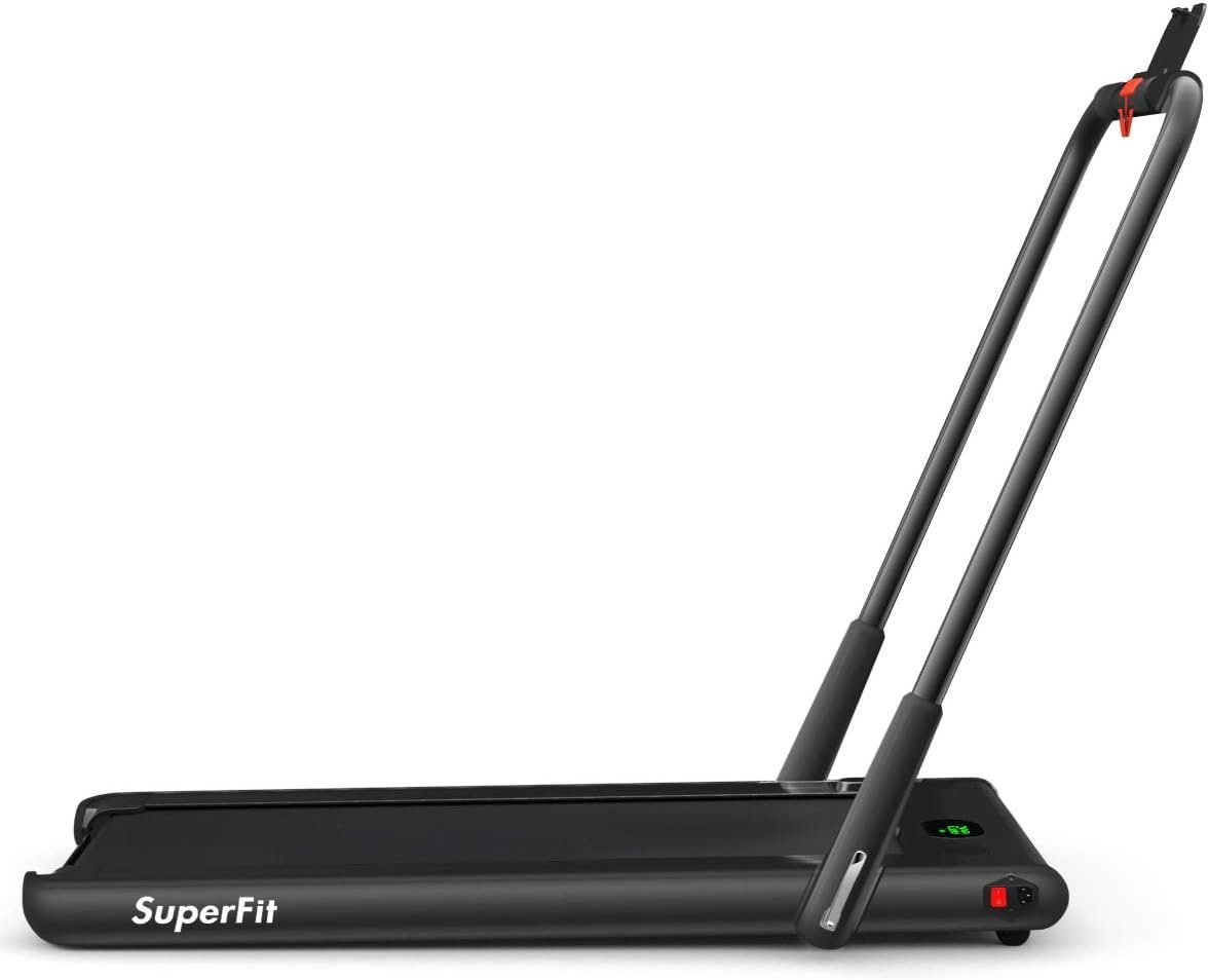 COSTWAY Laufband (2 in 1 Laufband klappbar 2,25HP, Walking Pad unter dem Schreibtisch), mit APP, Bluetooth und Fernbedienung, 1-12 km/h, Laufband für Zuhause