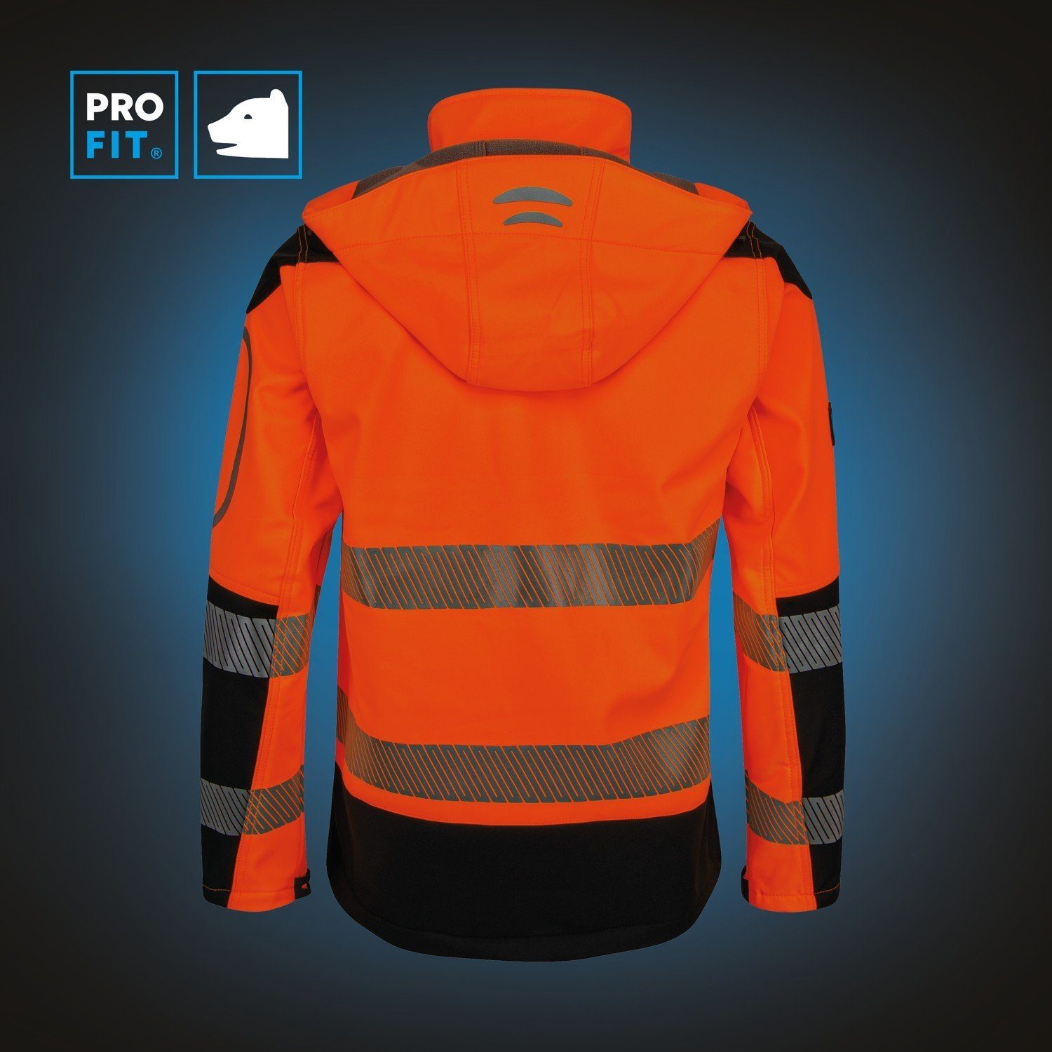 PRO FIT by Fitzner Arbeitsjacke Warnschutz Softshelljacke, Neonorange/Schwarz (1-St) Reflektierende Streifen, Winddicht, Wasserdicht, Atmungsaktiv
