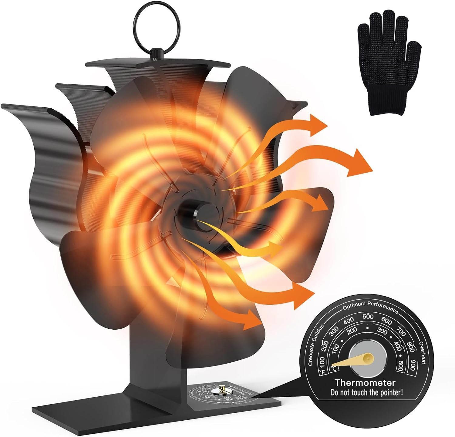 BlingBin Kaminventilator Kaminofen Ventilator 8 Flügel Stromloser Gebläse Ofenventilator, Kaminventilator für Holz/Kaminholz