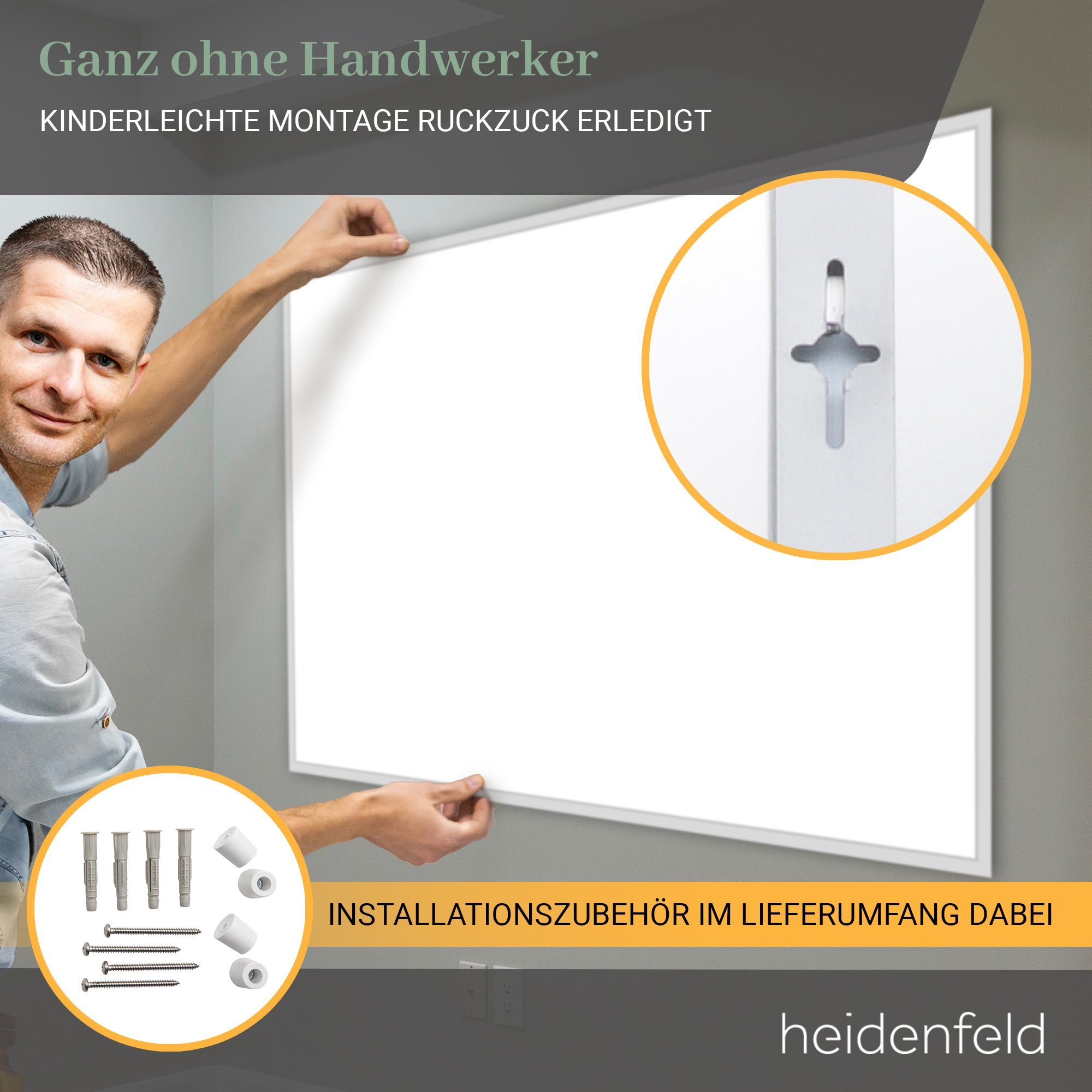 Heidenfeld Infrarotheizung 300 - 1200 W Wand Elektroheizung HF-HP100-2 - 10 J. Garantie, App-Steuerung - Infrarot Wandheizung Heizkörper Elektroheizkörper