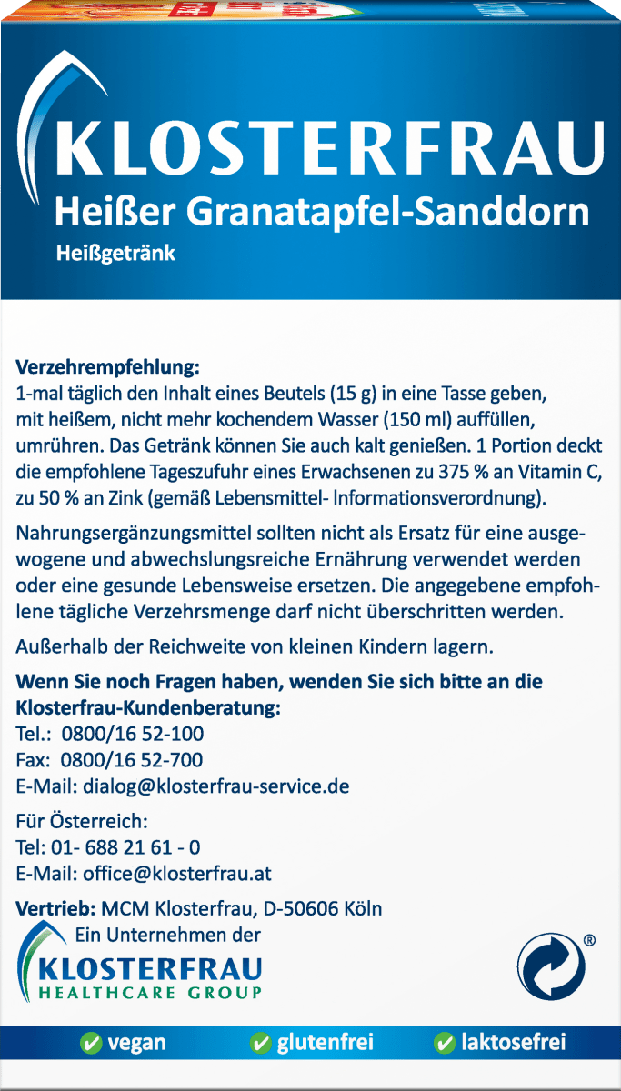 Heißer Granatapfel-Sanddorn Heißgetränk Beutel 10 St., 150 g
