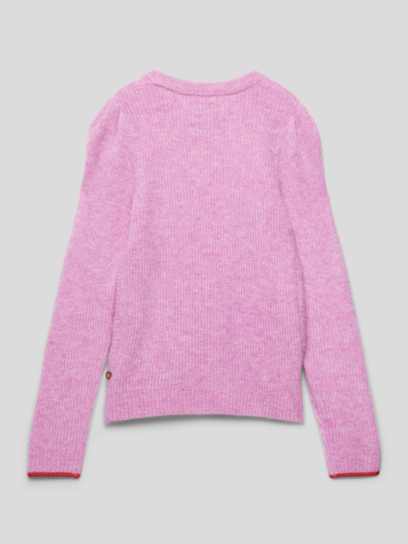 Strickpullover mit Label-Stitching in hellrosa