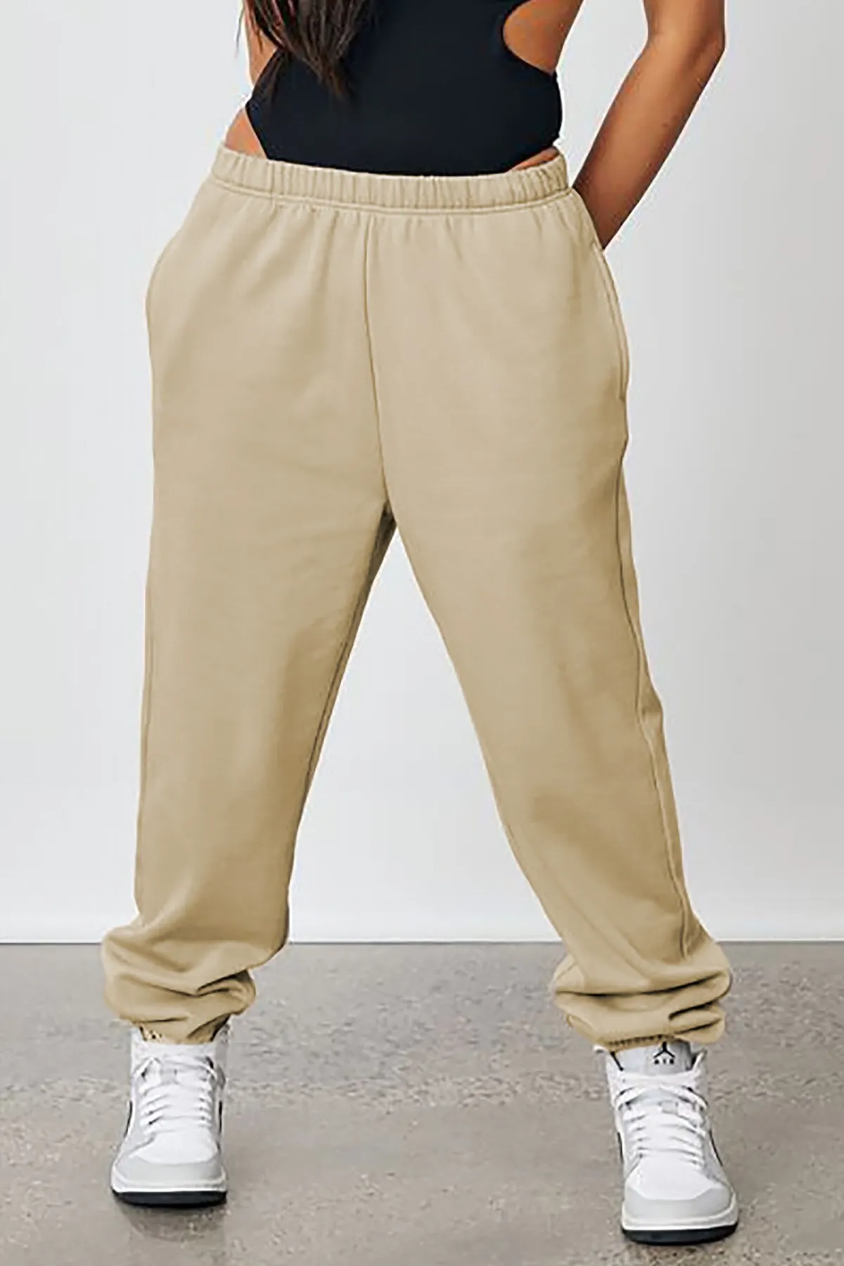 Madmext  Beigefarbene Oversize-Jogginghose für Damen mit elastischem Bund Mg1235