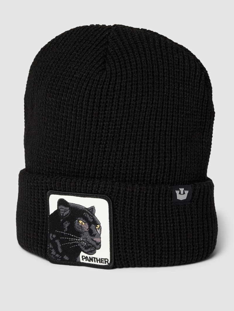 Beanie mit Motiv-Stitching Modell 'PANTHER VISION' in schwarz