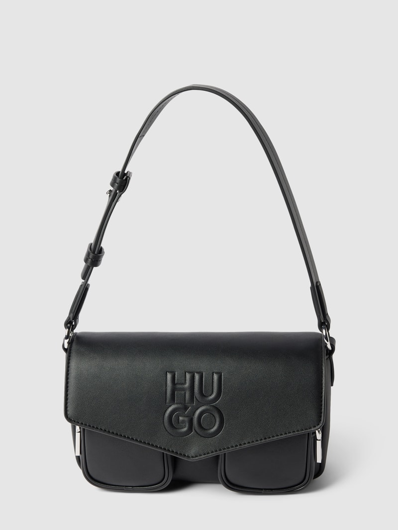 Schultertasche mit Label-Prägung Modell 'Bel' in black