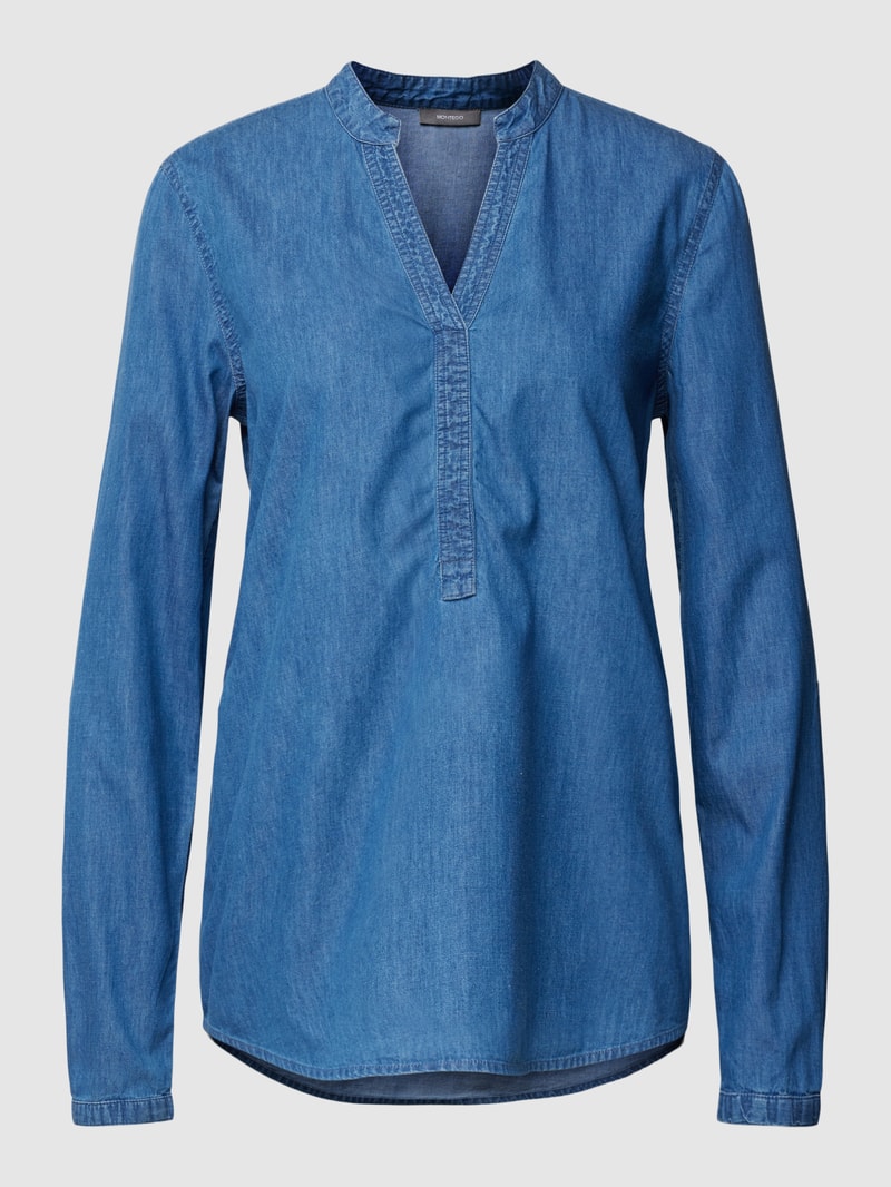 Jeansbluse mit V-Ausschnitt Modell 'Tencel' in blau