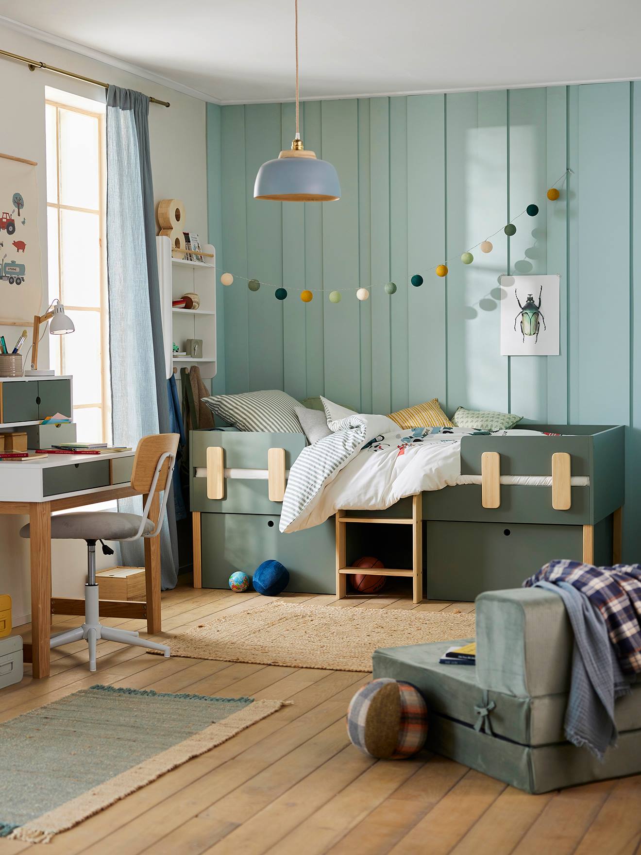 Vertbaudet Kinder Kombi-Hochbett EVEREST mit Aufbewahrung - khaki