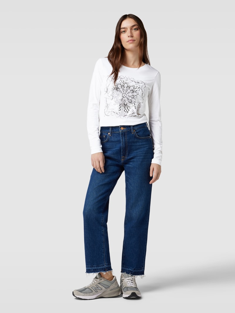 Longsleeve mit geripptem Rundhalsausschnitt  in weiss