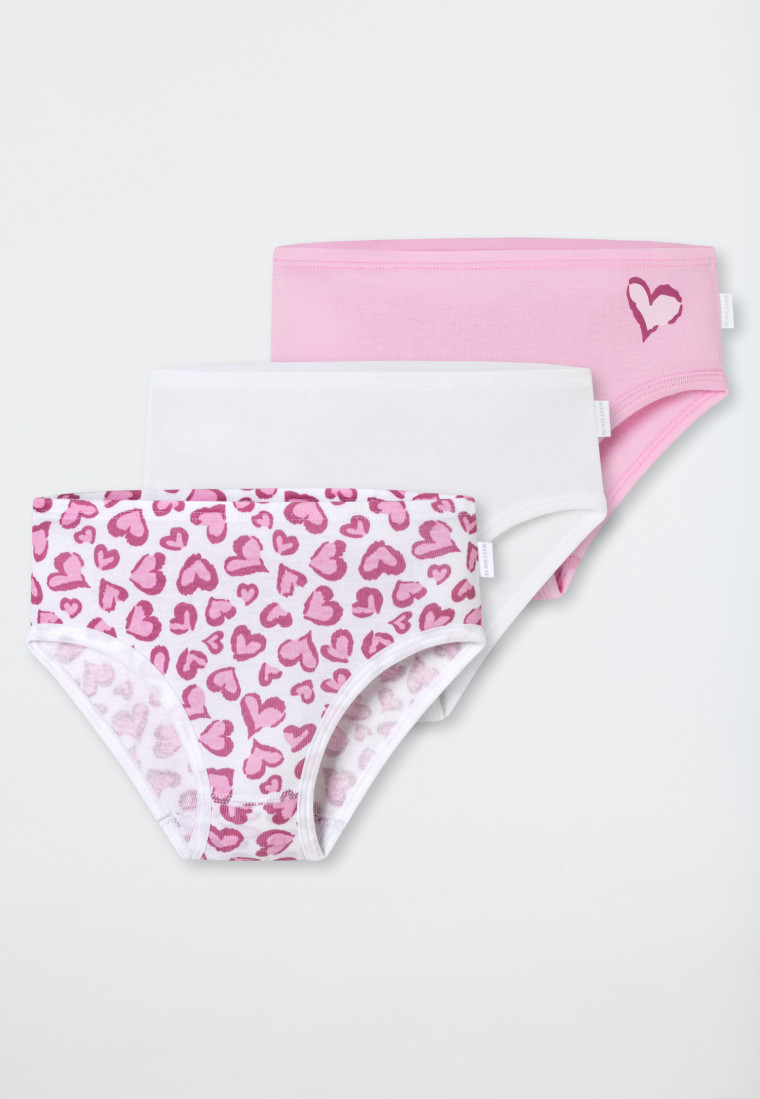Slips 3er-Pack Herzen rosa/weiß - Fine Rib