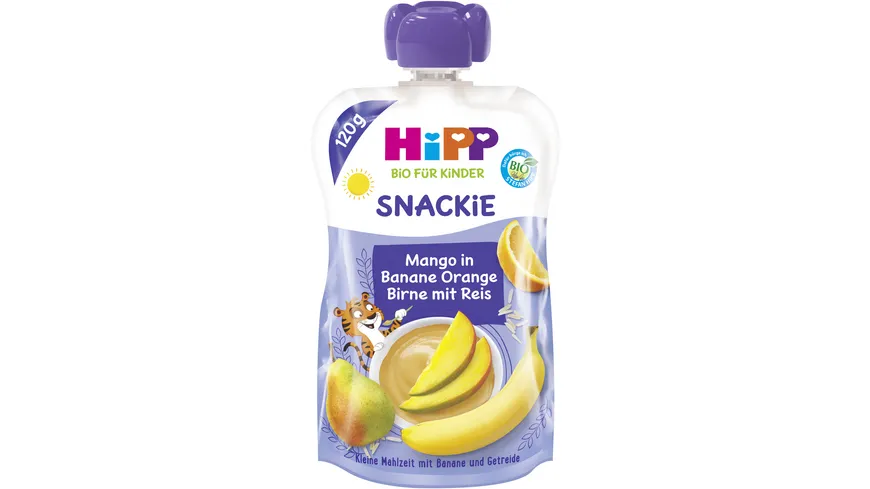 HiPP Bio für Kinder Snackie Mango in Banane-Orange-Birne mit Reis 120 g