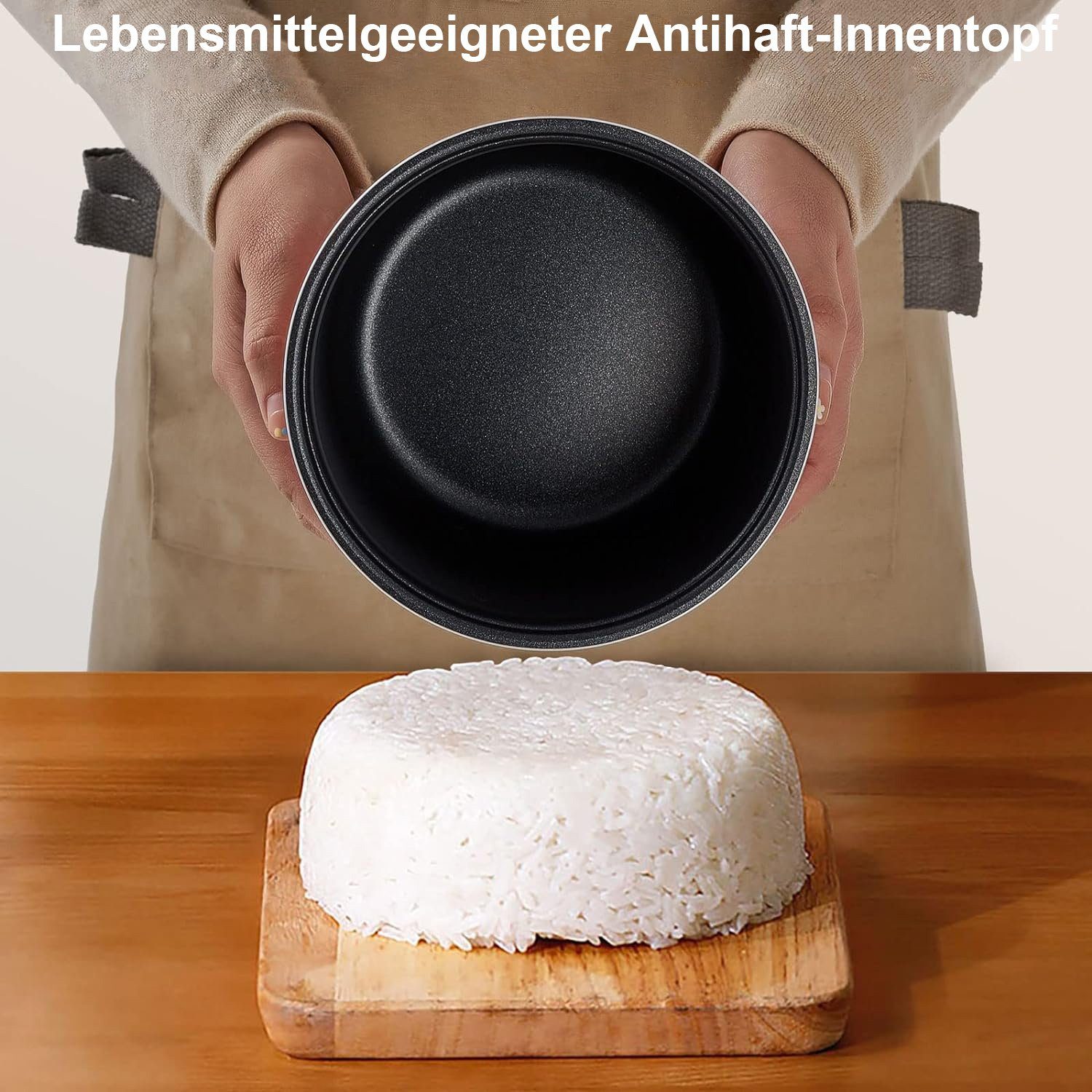 Mutoy Multikocher 2L Reiskocher mit Dampfgarfunktion Dampfgarfunktion,Warmhaltefunktion, perfekt für 1-4 Personen zum Kochen von Reis,Fleisch,Nudeln oder Suppe