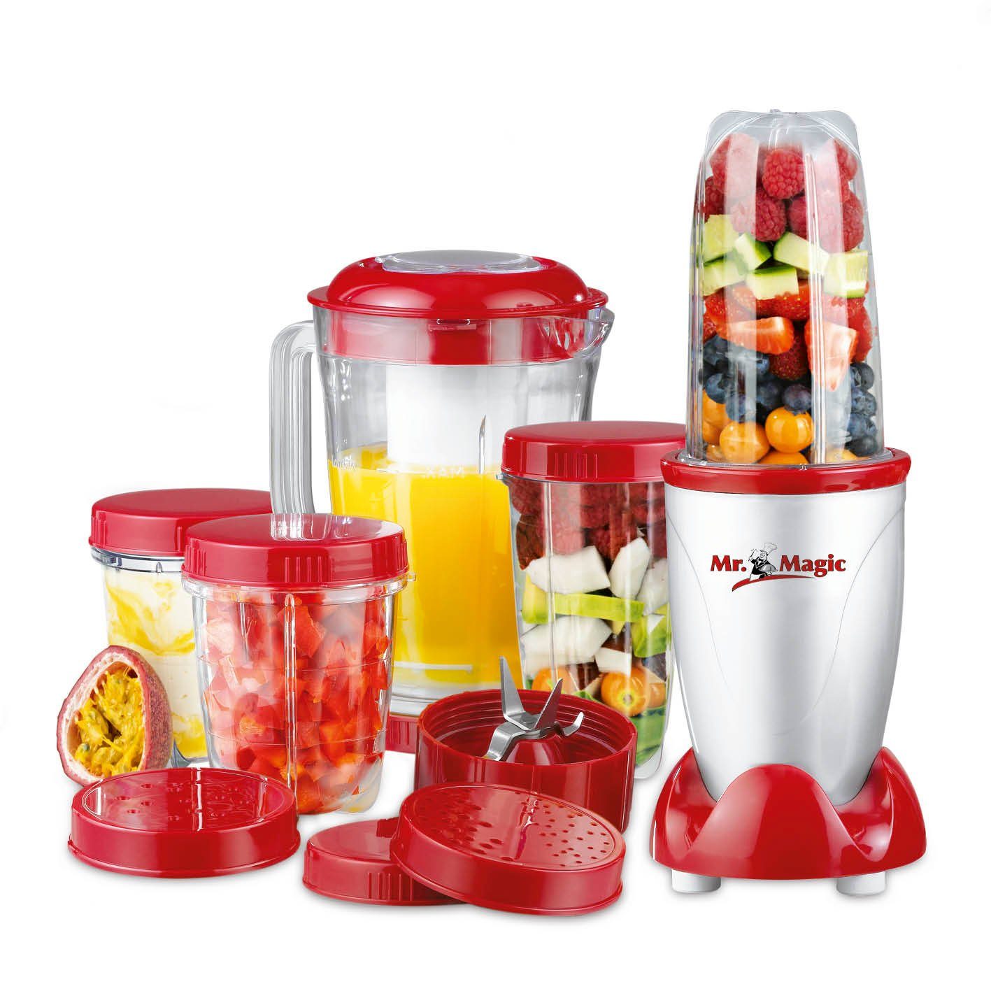 Mr. Magic Standmixer Smoothie Maker inkl. To-Go Becher, 400 W, rot 18 Teile - spülmaschinengeeignet