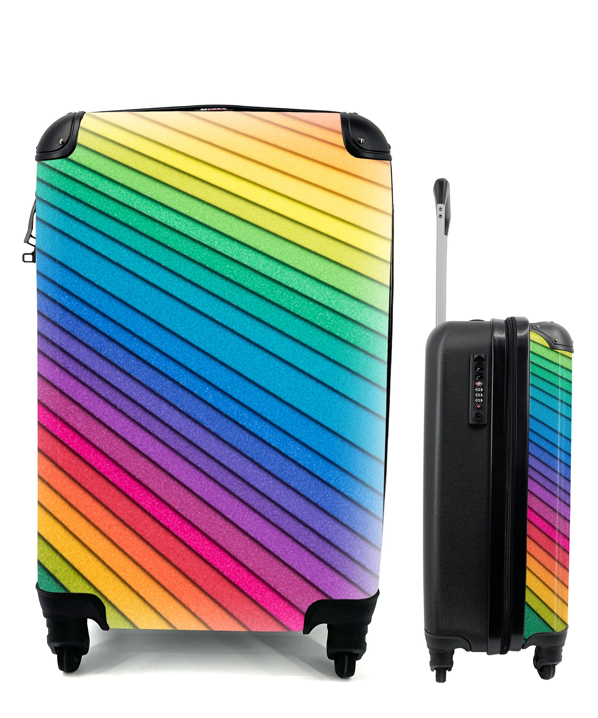 MuchoWow Handgepäckkoffer Regenbogenfarbenes Papier, 4 Rollen, Reisetasche mit rollen, Handgepäck für Ferien, Trolley, Reisekoffer