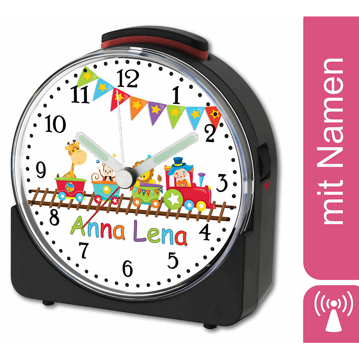 Kinder Funkwecker weiß personalisiert mit Namen Zug