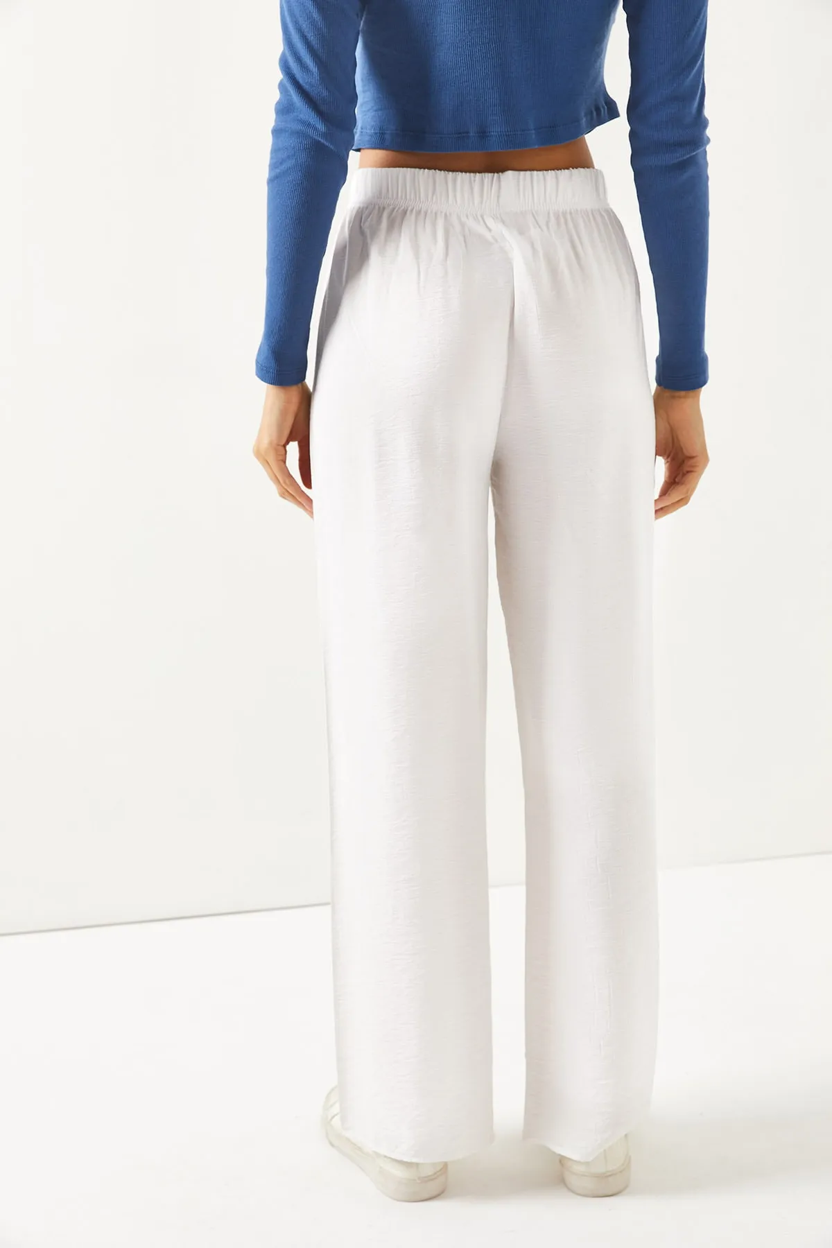 Olalook  Weiße Palazzo-Ayrobin-Hose mit Gürtel und elastischem Bund für Damen PNT-19000200