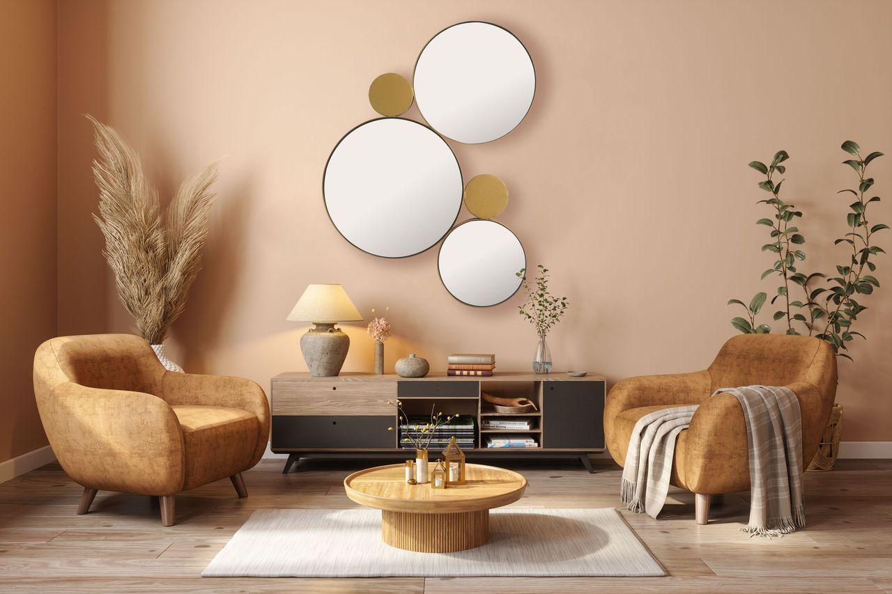 Wohnling Wandspiegel Kreise 80x60 cm Metall Gold