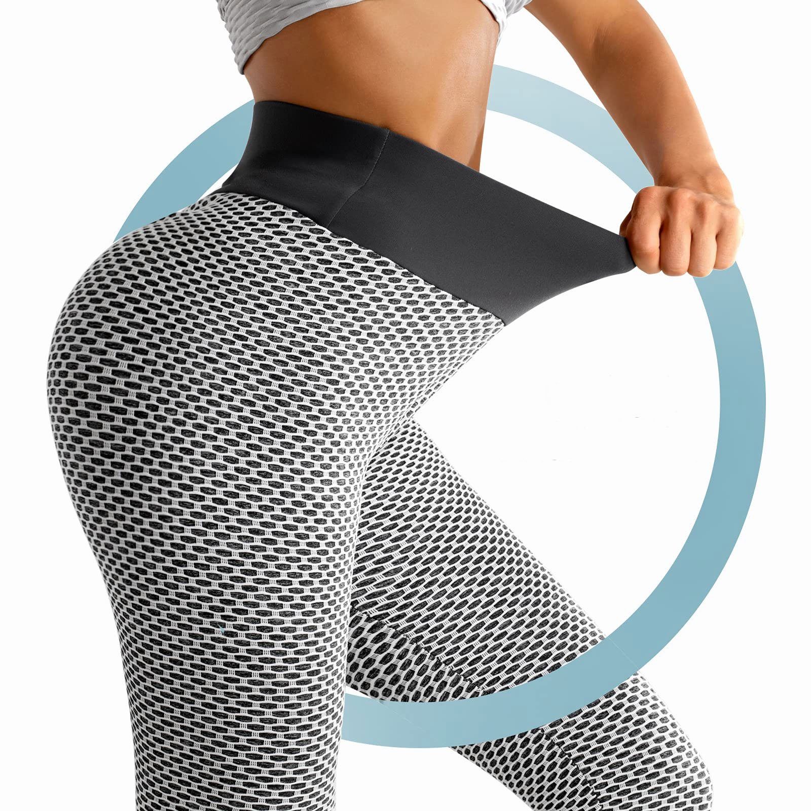 Mutoy Yogahose Leggings, High Waist Push Up Leggings mit Bauchkontrolle, (Lange Sporthose Fitnesshose Yoga Leggings für Damen Mädchen,Wabendesign)