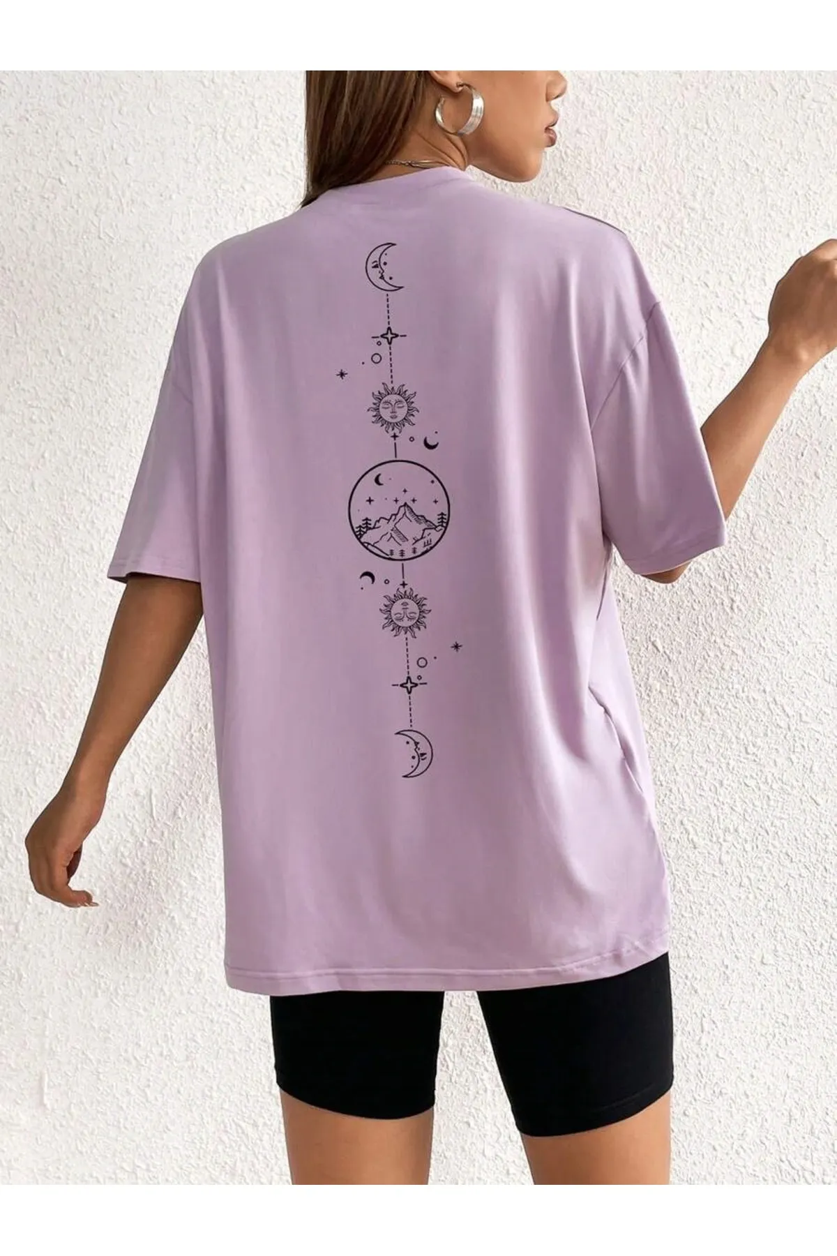 MOONBULL  Übergroßes T-Shirt mit „Moon Sun World“-Aufdruck auf der Rückseite für Damen