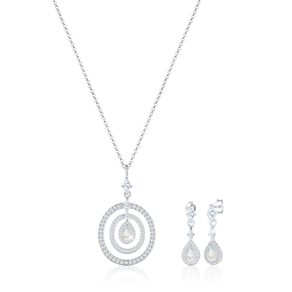 Elli PREMIUM Elli PREMIUM Ensemble de Bijoux Kreis Geo Marquise Zirkonia Mondstein 925 Silber Bijoux