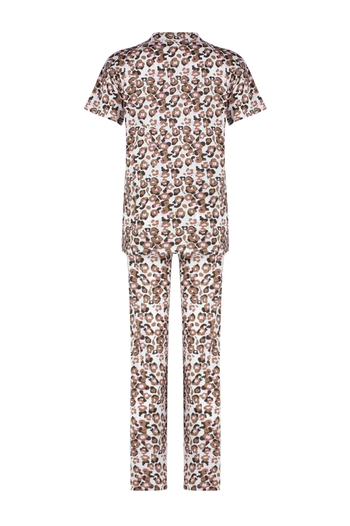Trendyol Collection  Mehrfarbiges Pyjama-Set aus Baumwollstrick mit Leopardenmuster THMSS24PT00339