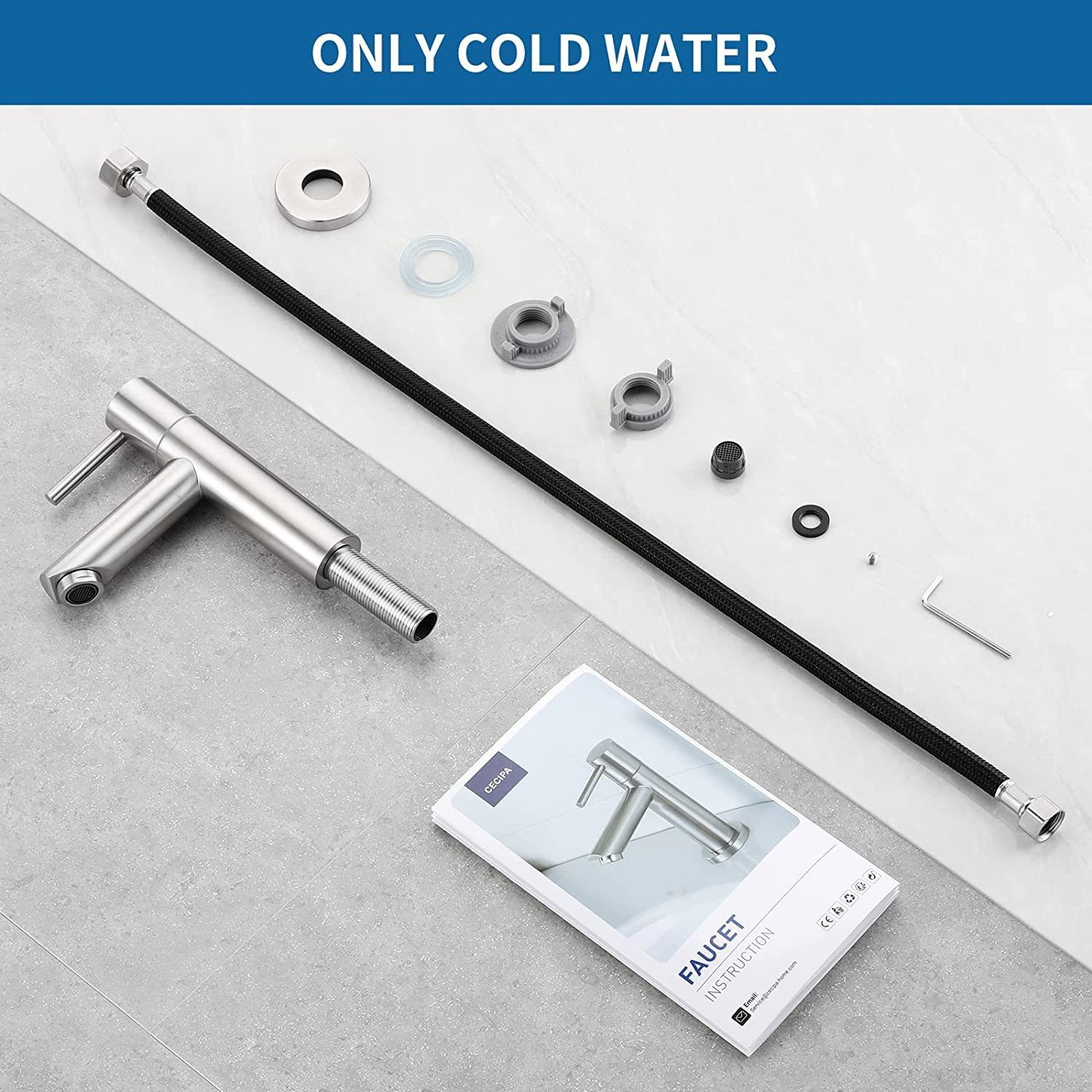 CECIPA Waschtischarmatur Waschtischarmatur Edelstahl Wasserhahn für Kaltwasser Bad Armatur