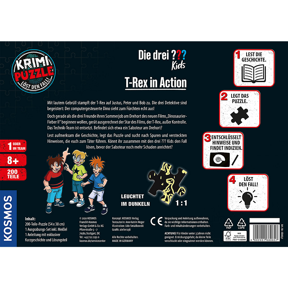 Krimi Puzzle: Die drei  Kids 200 Teile - Dinos