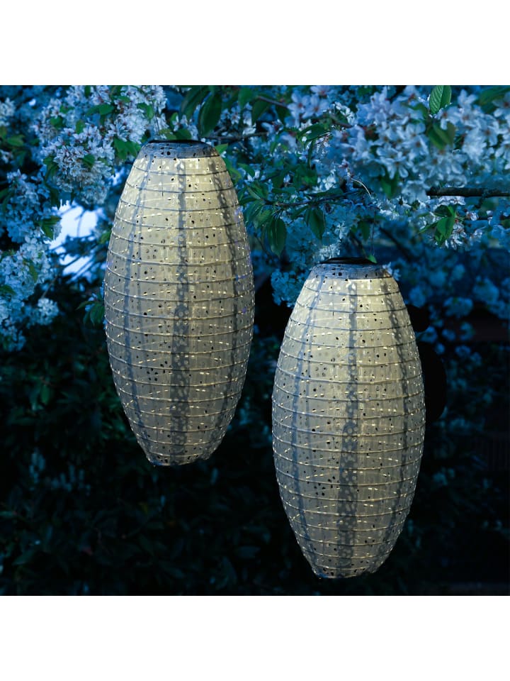 MARELIDA 2x LED Solar Lampion oval mit Blumenmuster H: 40cm in blau günstig kaufen onesize