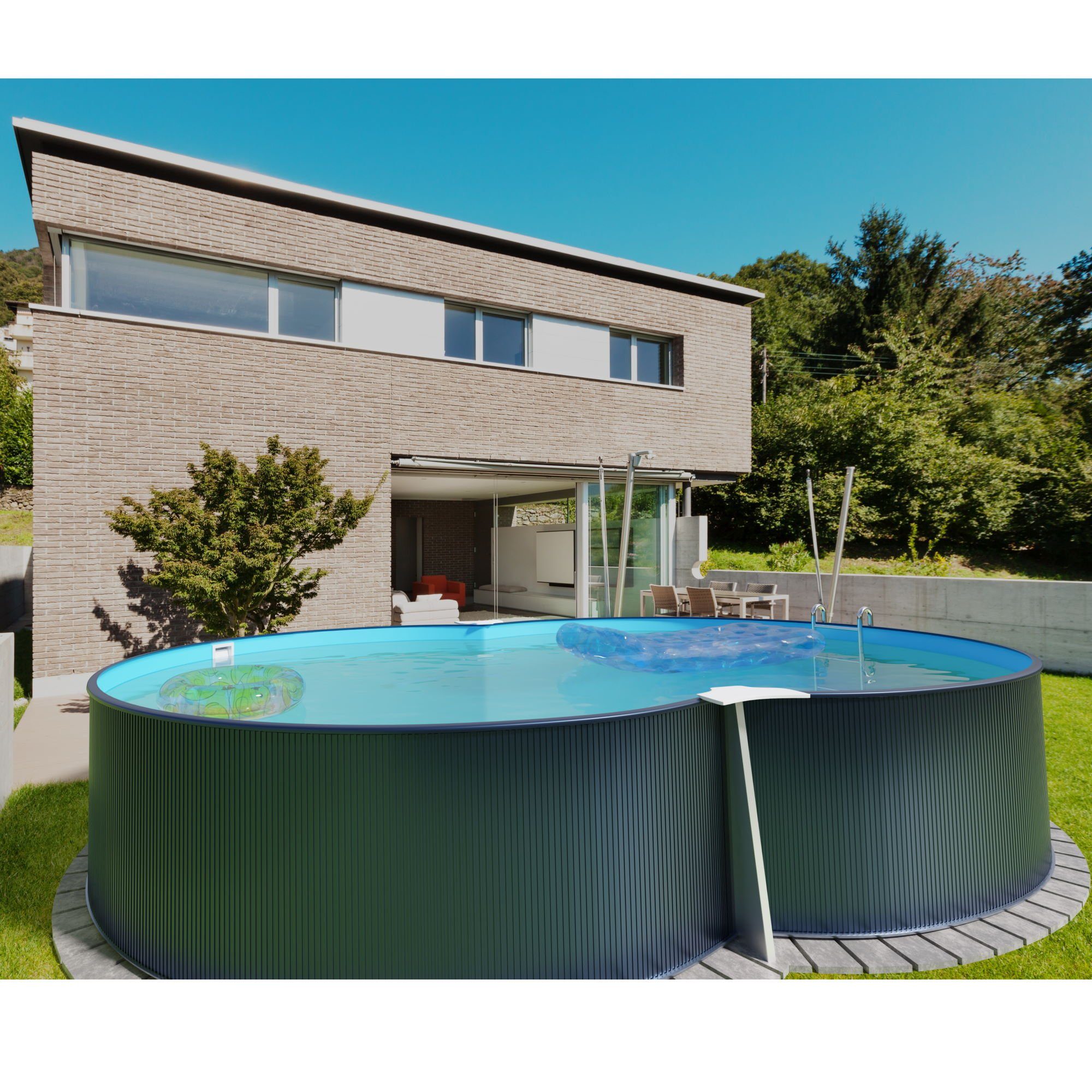 Planet Pool Achtformpool Stahlwandpool achtform 470x300x120 cm, Stahl 0,4 m (Einzelbecken), verzinkte Stahlwand