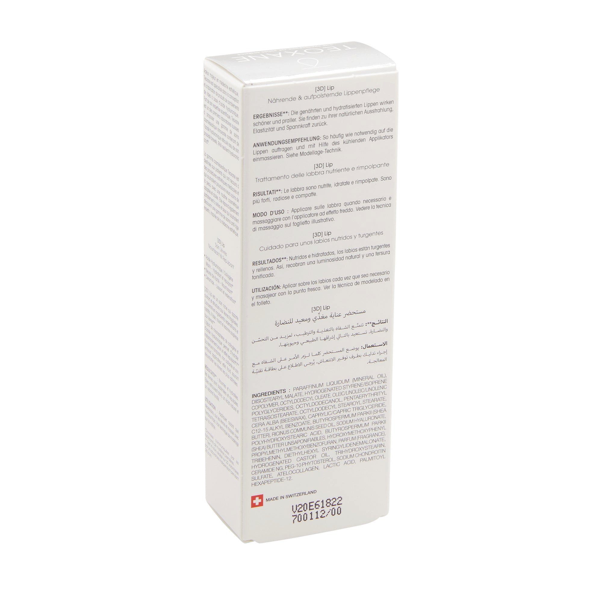 Teoxane Lippenpflegestift TEOXANE [3D] Lip, Lippenpflege mit Hyaluronsäure & Sheabutter, Lässt es die Lippen natürlich frisch aussehen