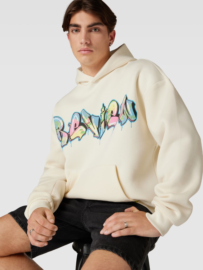 Oversized Hoodie mit Motiv-Print in ecru