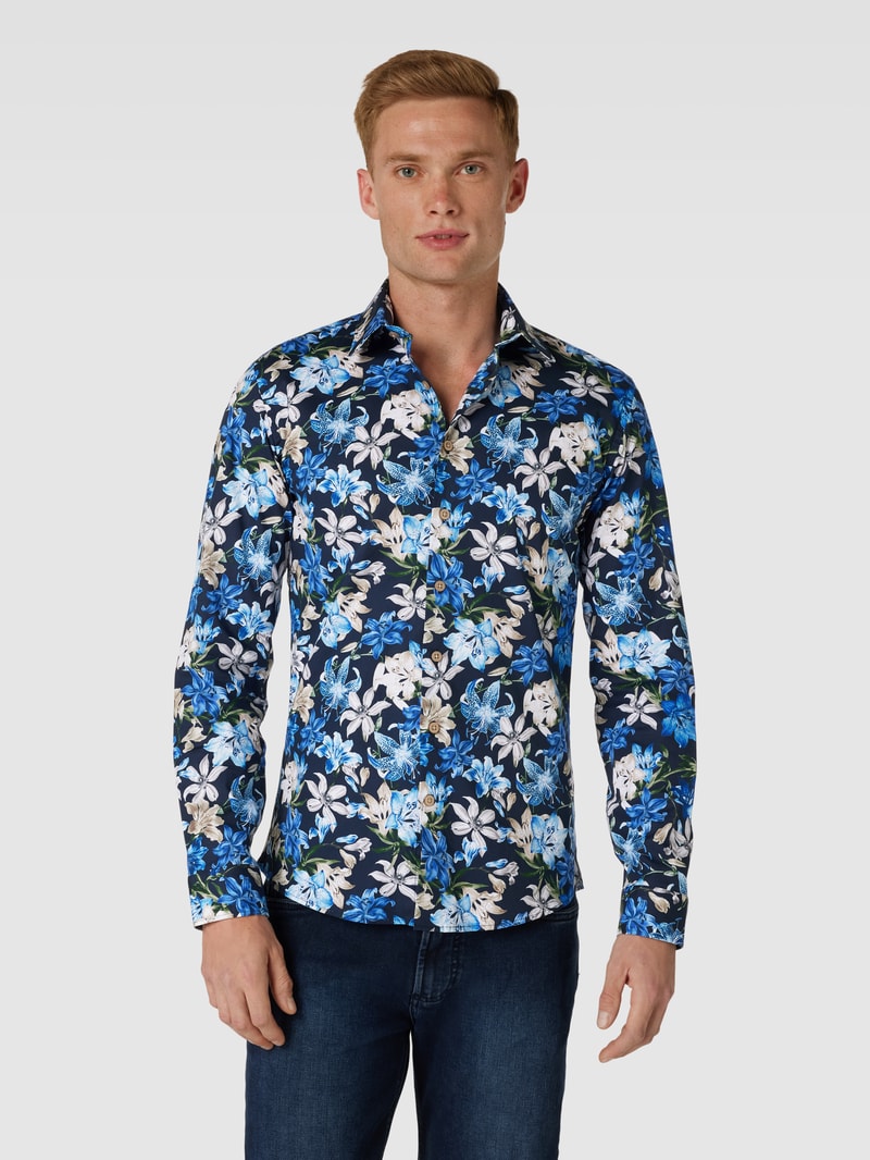 Slim Fit Freizeithemd mit Allover-Muster Modell 'Superflex' in royalblau