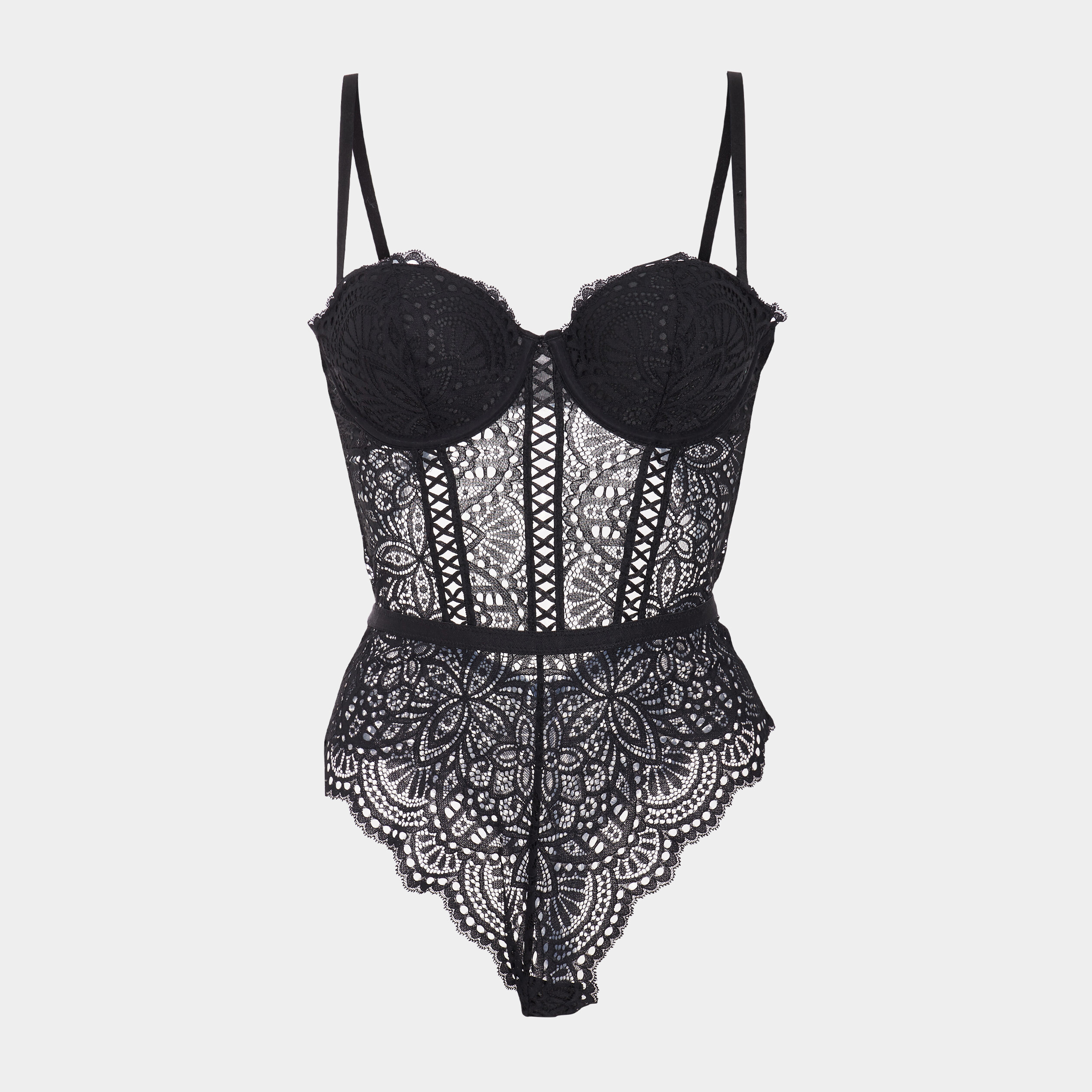 Body bandeau padded en dentelle noir femme | La Halle