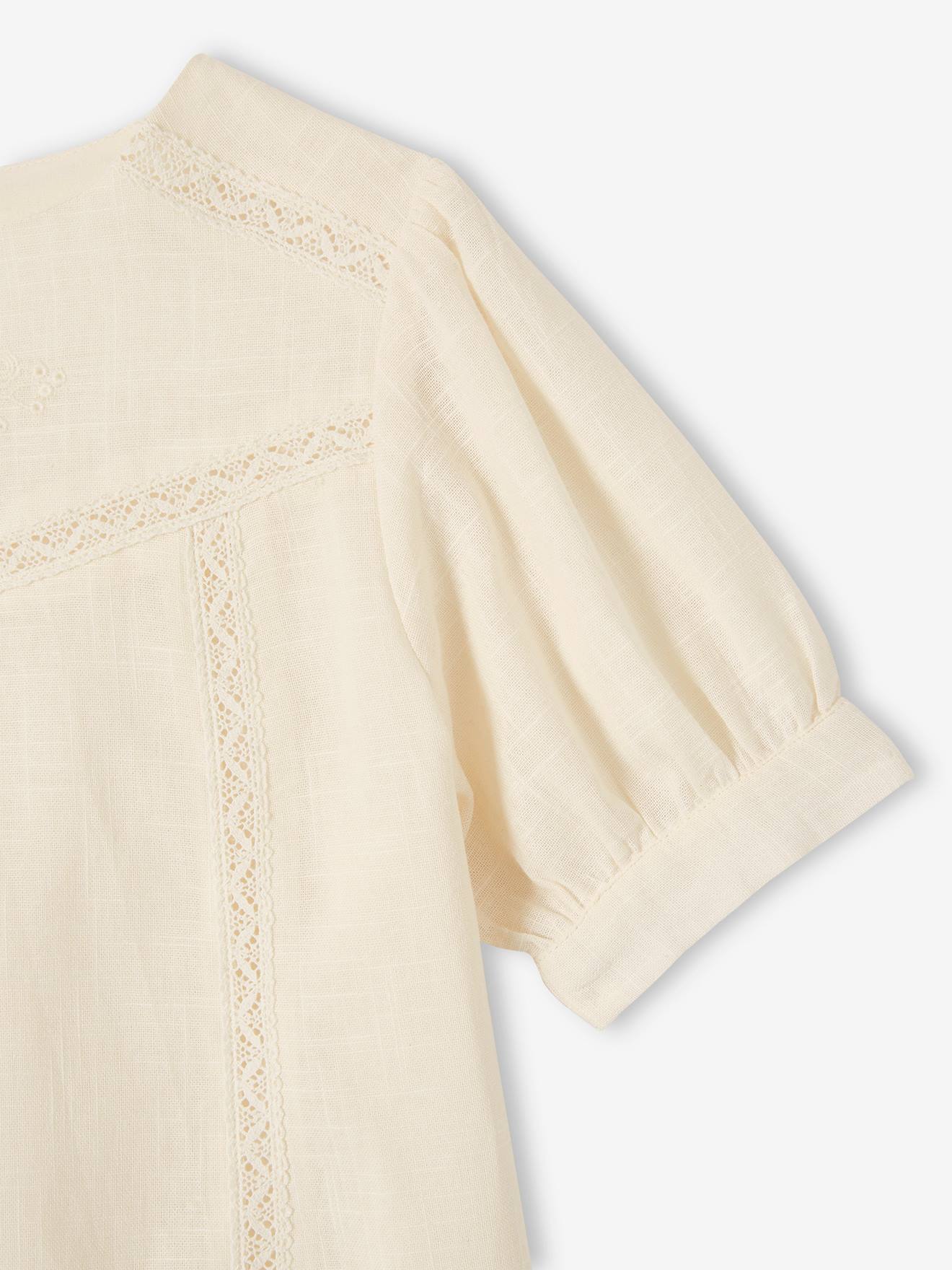Blouse à dentelle effet lin fille écru