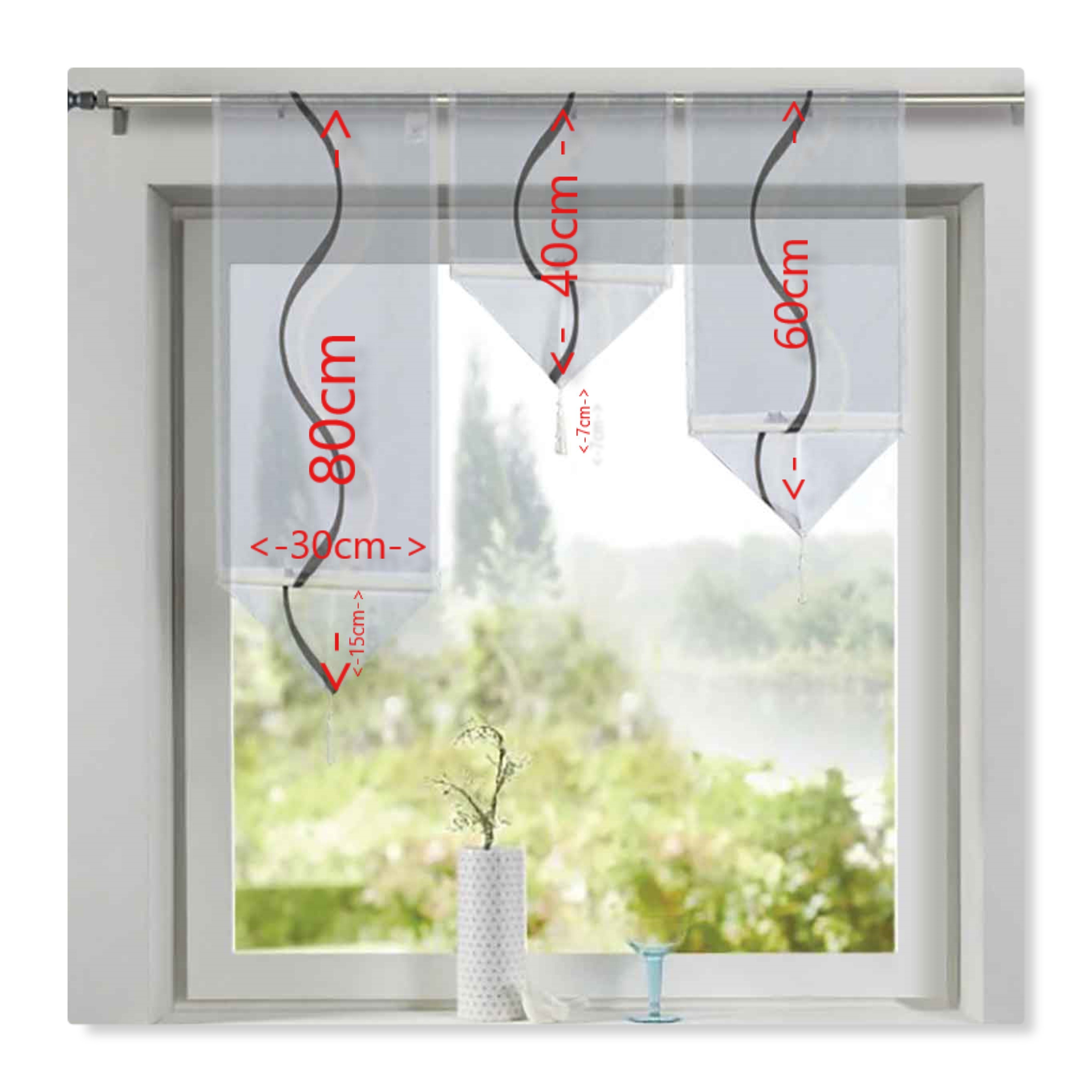 Scheibengardine, Gardinenbox, Stangendurchzug (3 St), transparent, 3 er Set HxB 40-60-80x30 cm Dreieck Abschluß