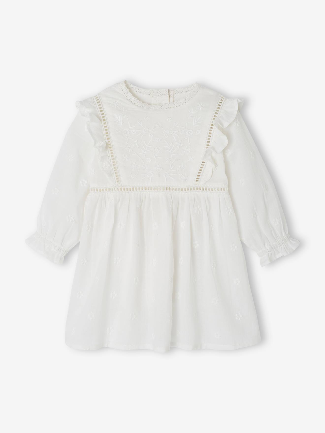 Vertbaudet Festliches Baby-Set: Kleid, Spielhose & Mütze - weiß